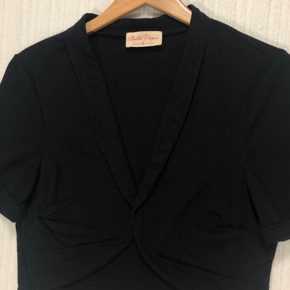 Belle Poque Black Twist Front V Neck Short Sleeve Cropped Top Plus Size XL